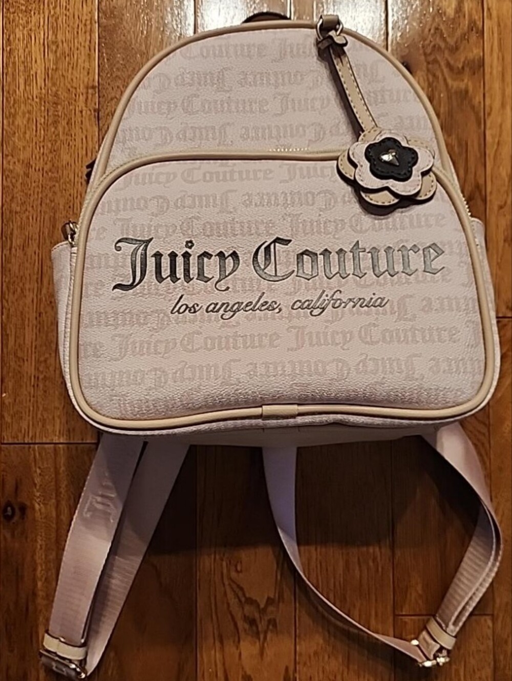 Juicy Couture Beige Logo Mini Backpack Flower Charm Y2K